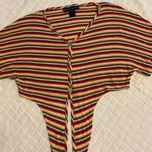 𝅺Polly & Esther Size XL Rastafarian Striped Crop Top Front Tie Reggae